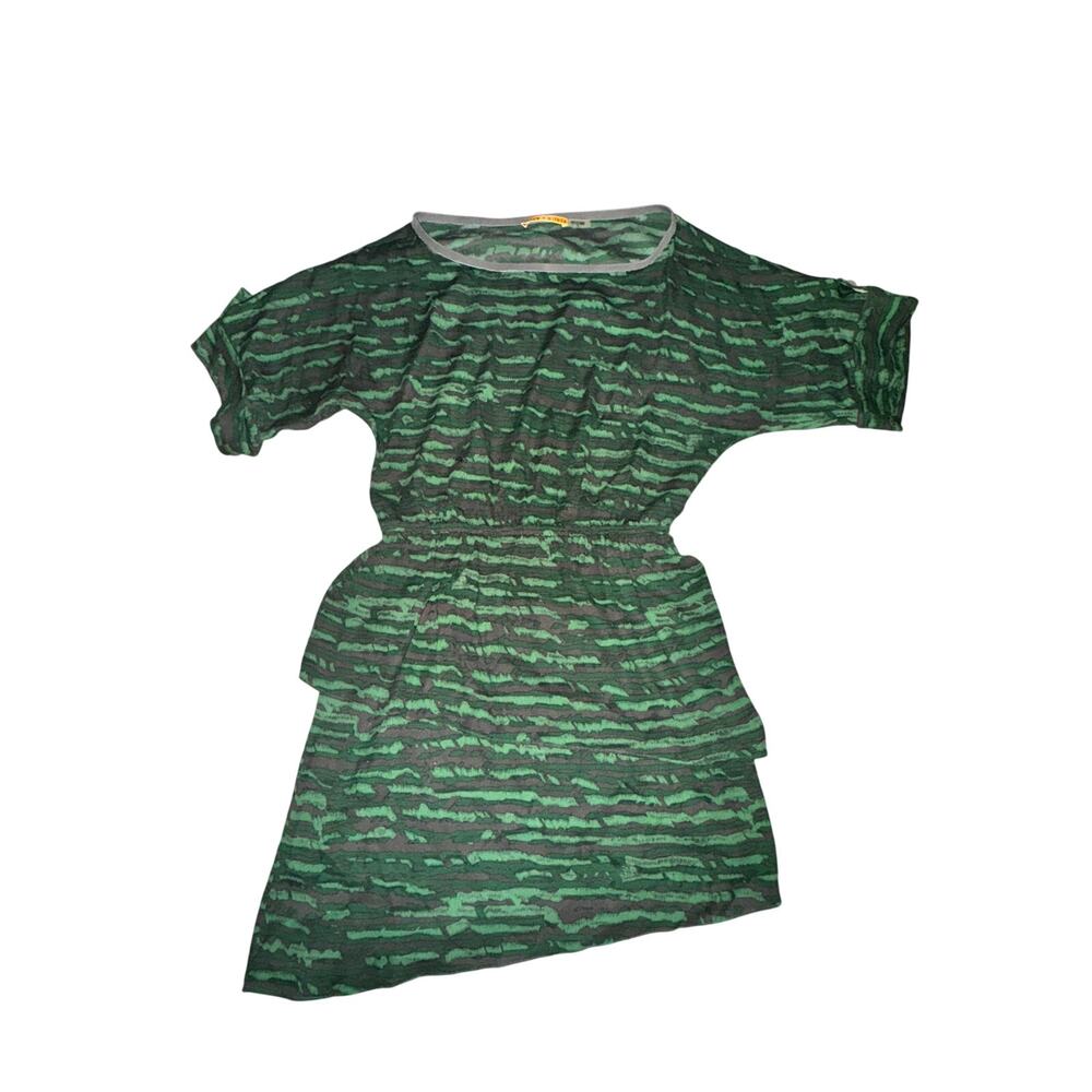 Alice + Olivia Mini Dress Womens Size M Green Silk Tiered Bottom Roll Tab Sleeve